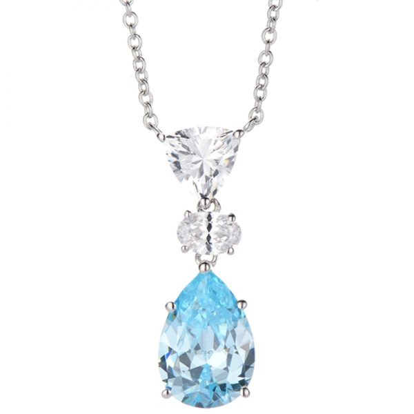 Collana in argento rodiato con diamanti a forma di pera, zirconi cubici gialli e bianchi trilioni 