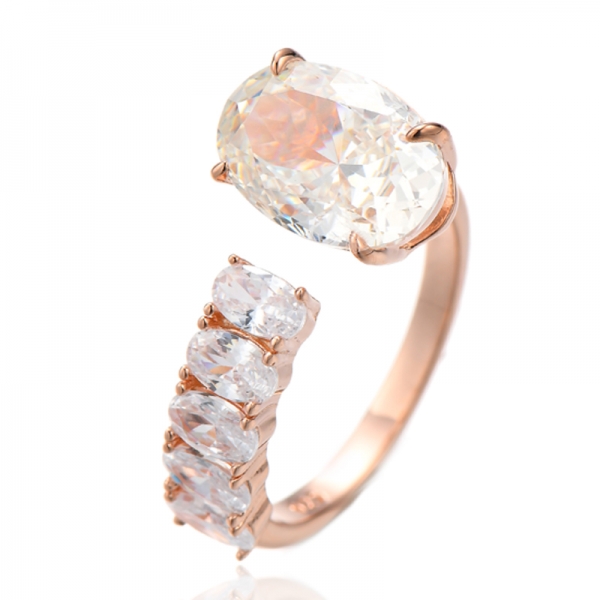 Anello aperto ovale in argento rodiato con zirconi cubici blu e bianchi e diamanti 