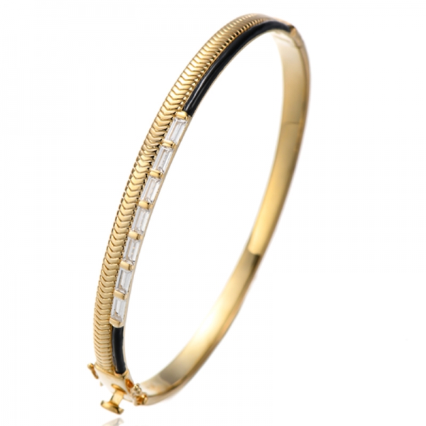 Bracciale in argento con zirconi cubici arcobaleno Baguette e placcatura in oro 