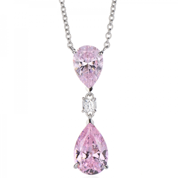 Collana in argento rodiato con zirconi cubici arancioni ottagonali e diamanti a forma di pera G 