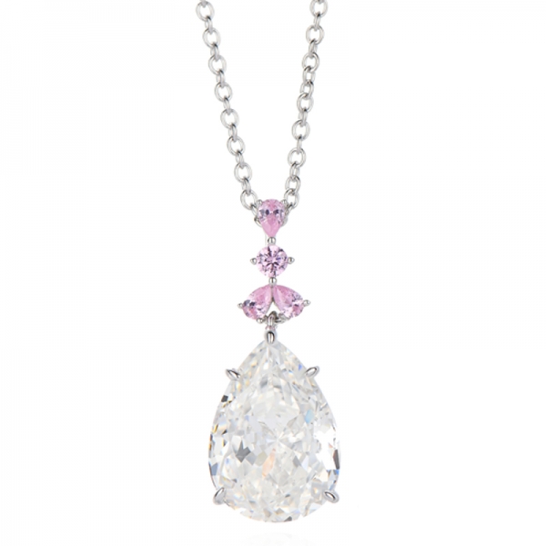 Collana in argento rodiato con zirconi cubici blu e bianchi a forma di pera e diamanti 