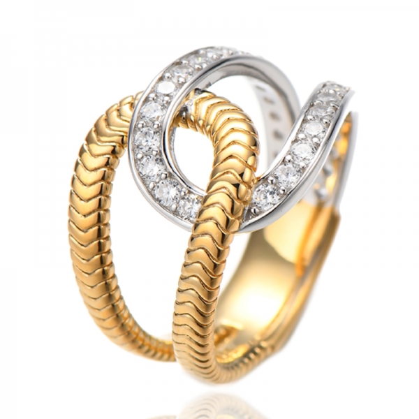 Anello in argento con zircone cubico arcobaleno rotondo con placcatura bicolore 