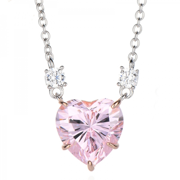 Collana in argento con zirconi cubici bianchi e rosa a forma di cuore con placcatura bicolore 