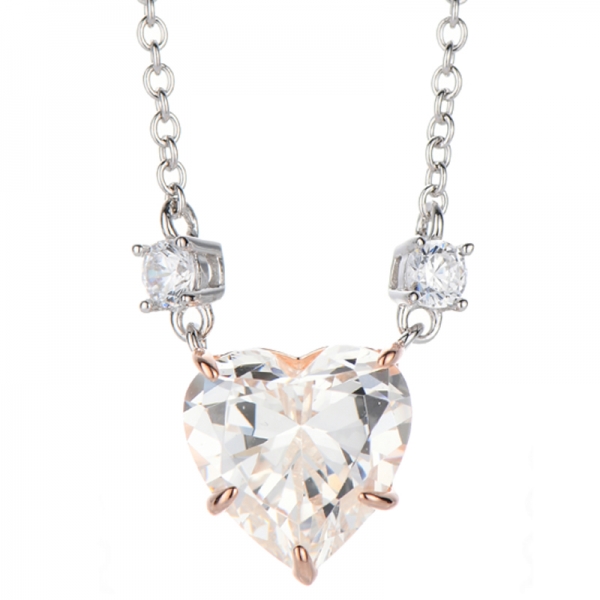 Collana in argento con zirconi cubici bianchi e rosa a forma di cuore con placcatura bicolore 
