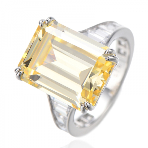 Anello in argento rodiato con zircone cubico bianco a forma di barca e diamante ottagonale G 