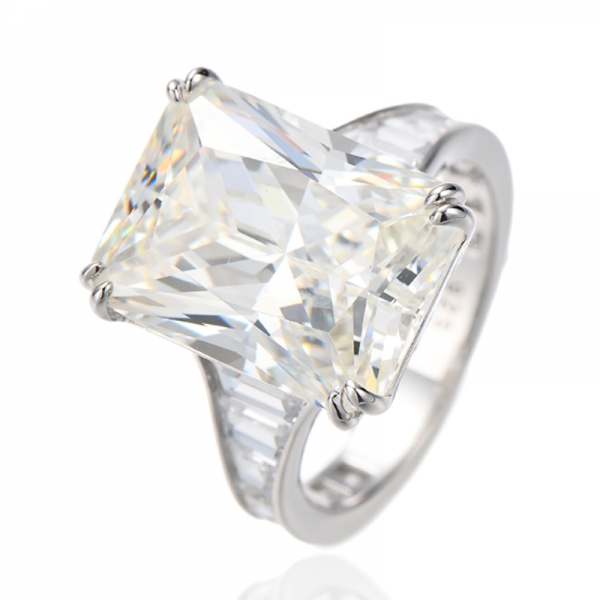 Anello in argento rodiato con zircone cubico bianco a forma di barca e diamante ottagonale G 