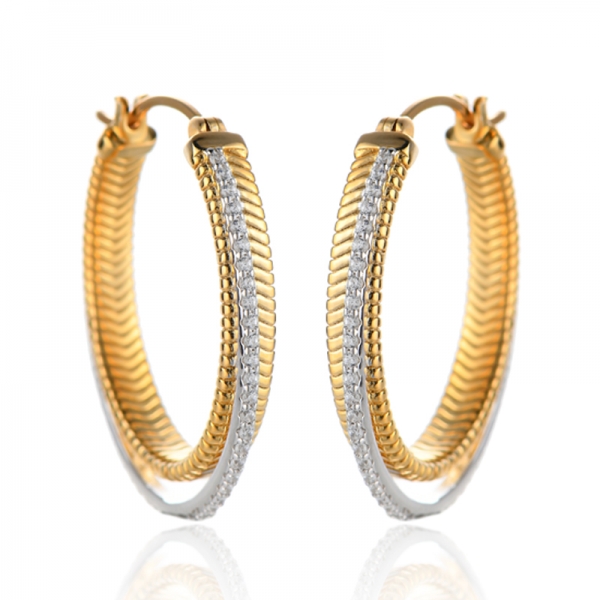 Orecchino in argento con zircone cubico arcobaleno rotondo con placcatura bicolore 