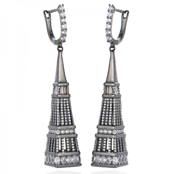 Orecchino in argento con zircone cubico bianco di forma ovale e rotonda arcobaleno con placcatura bicolore 