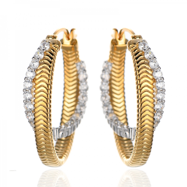 Orecchino in argento 925 con zirconi cubici arcobaleno rotondi con placcatura bicolore 