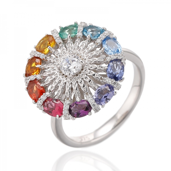 Anello in argento rodiato con opale rotondo e ovale 