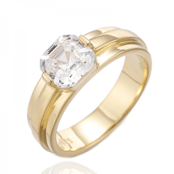 Anello Asscher Canary in argento placcato oro con zirconi cubici 