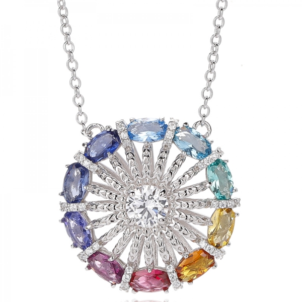 Collana in argento rodiato con opale di forma rotonda e ovale 