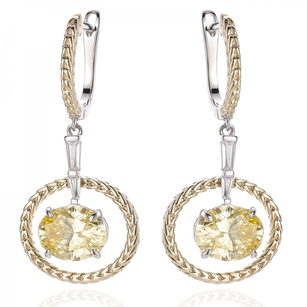 Orecchino in argento con zirconi cubici bianchi e gialli a forma ovale con placcatura bicolore 