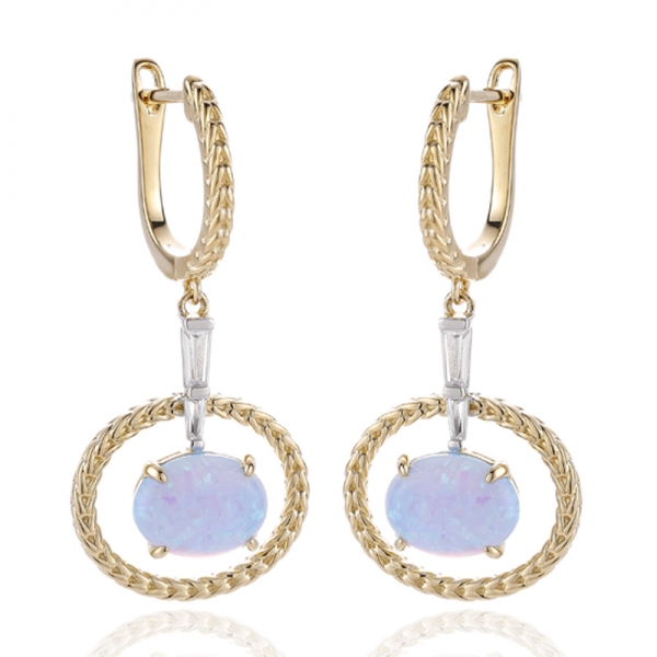 Orecchino in argento con zirconi cubici bianchi e gialli a forma ovale con placcatura bicolore 