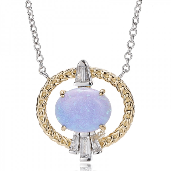 Collana in argento con opale ovale e zircone cubico bianco affusolato con placcatura bicolore 