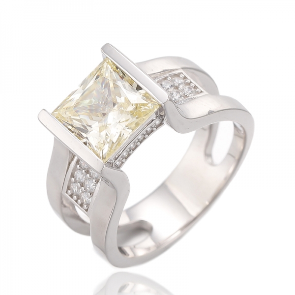 Anello in argento 925 con morganite quadrata nano e zircone cubico bianco rotondo con placcatura in oro rosa 