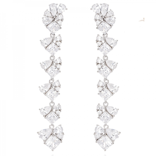Orecchino in argento rodiato con zircone cubico bianco a forma di pera e ottagono verde nano 