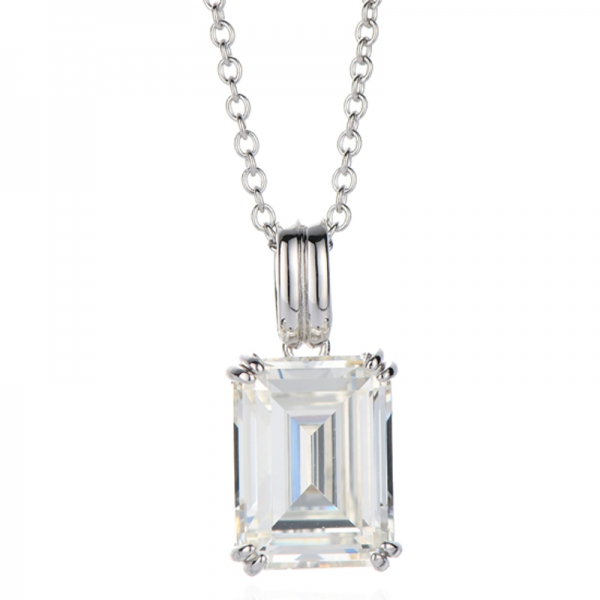 Collana in argento rodiato con zirconi cubici e diamanti taglio smeraldo 925 