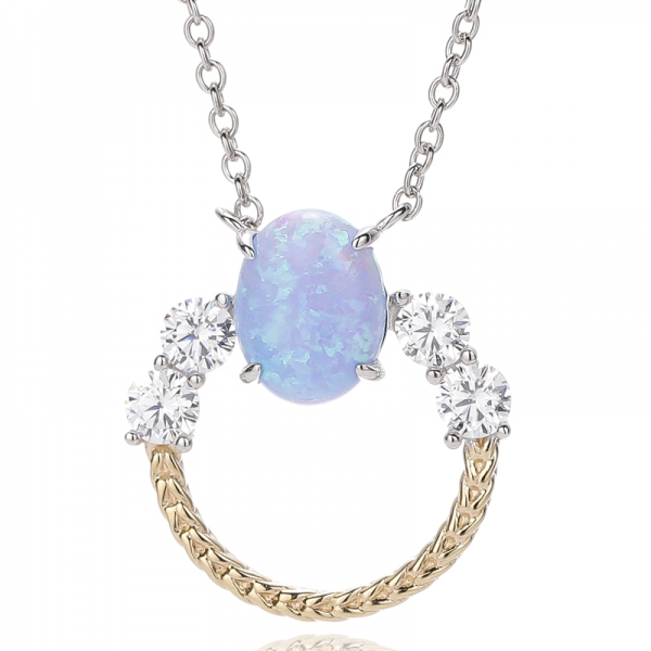 Collana in argento con opale ovale e zircone cubico bianco rotondo con placcatura bicolore 