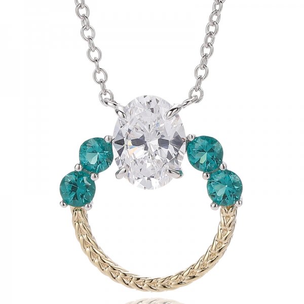 Collana in argento con opale ovale e zircone cubico bianco rotondo con placcatura bicolore 