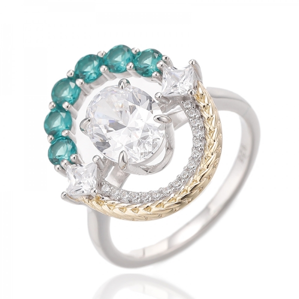 Anello in argento con opale ovale e quadrato con placcatura bicolore 