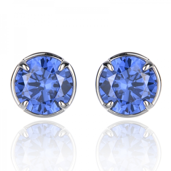 Orecchino in argento rodiato con tanzanite rotonda e zircone cubico bianco 925 