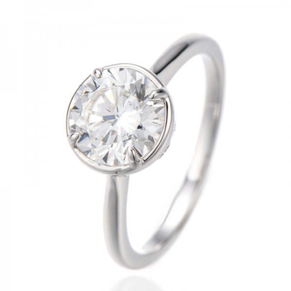 Anello in argento 925 con zircone cubico bianco rotondo placcato rodio 