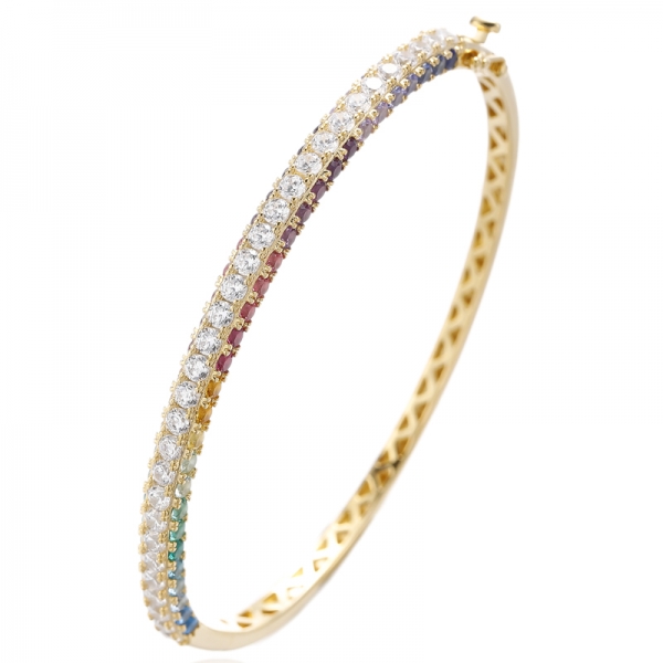 Bracciale in argento rodiato con zirconi cubici bianchi e arcobaleno rotondo 