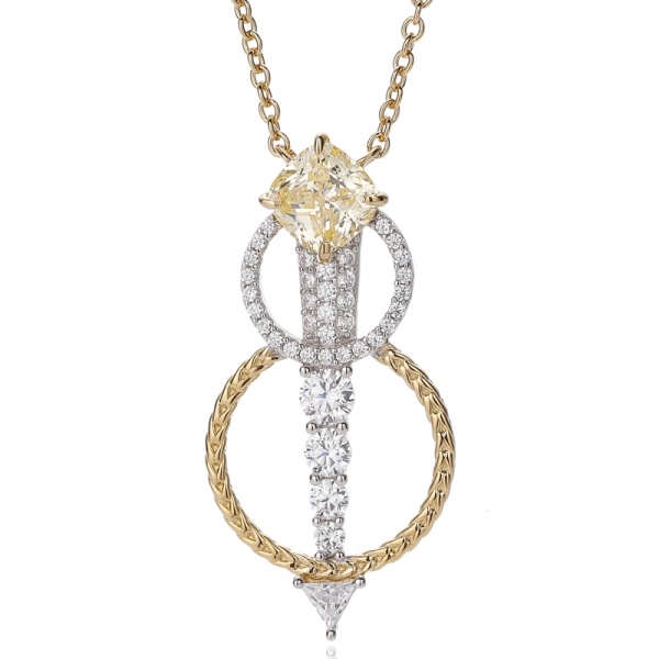 Ciondolo in argento con opale rotondo e zircone cubico bianco a cuscino con placcatura bicolore 