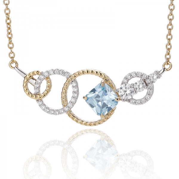 Ciondolo in argento 925 con opale rotondo e zircone cubico bianco a cuscino con placcatura bicolore 